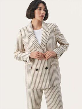 Part Two Copenhagen SinePW Linen Cotton Striped Blazer Size 42